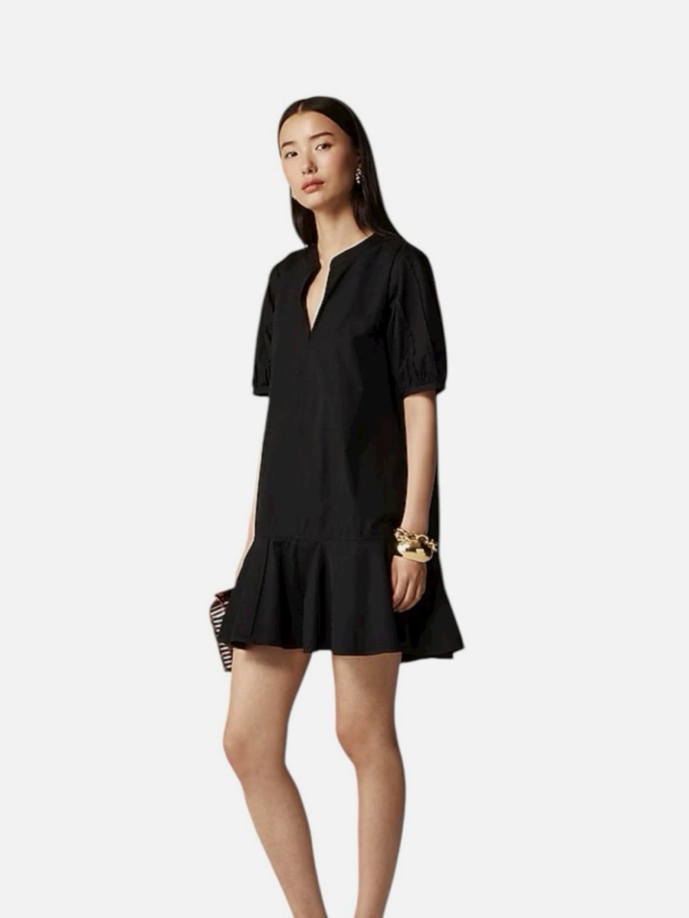J.Crew Black Delilah Mini Dress Cotton Poplin Short Puff Sleeve
